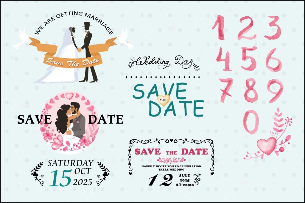 Wedding save the date card,colourful Text Psd